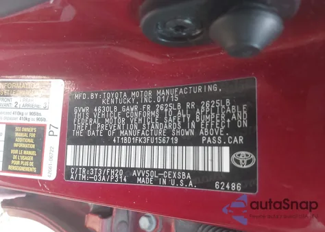 2015 Toyota Camry Hybrid Se z USA, uszkodzony, nr VIN 4T1BD1FK3FU156719